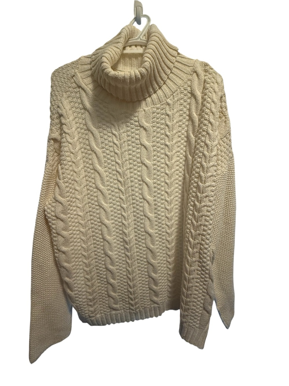 Cotton Country Classic Cream Cable Knit Turtleneck Sweater